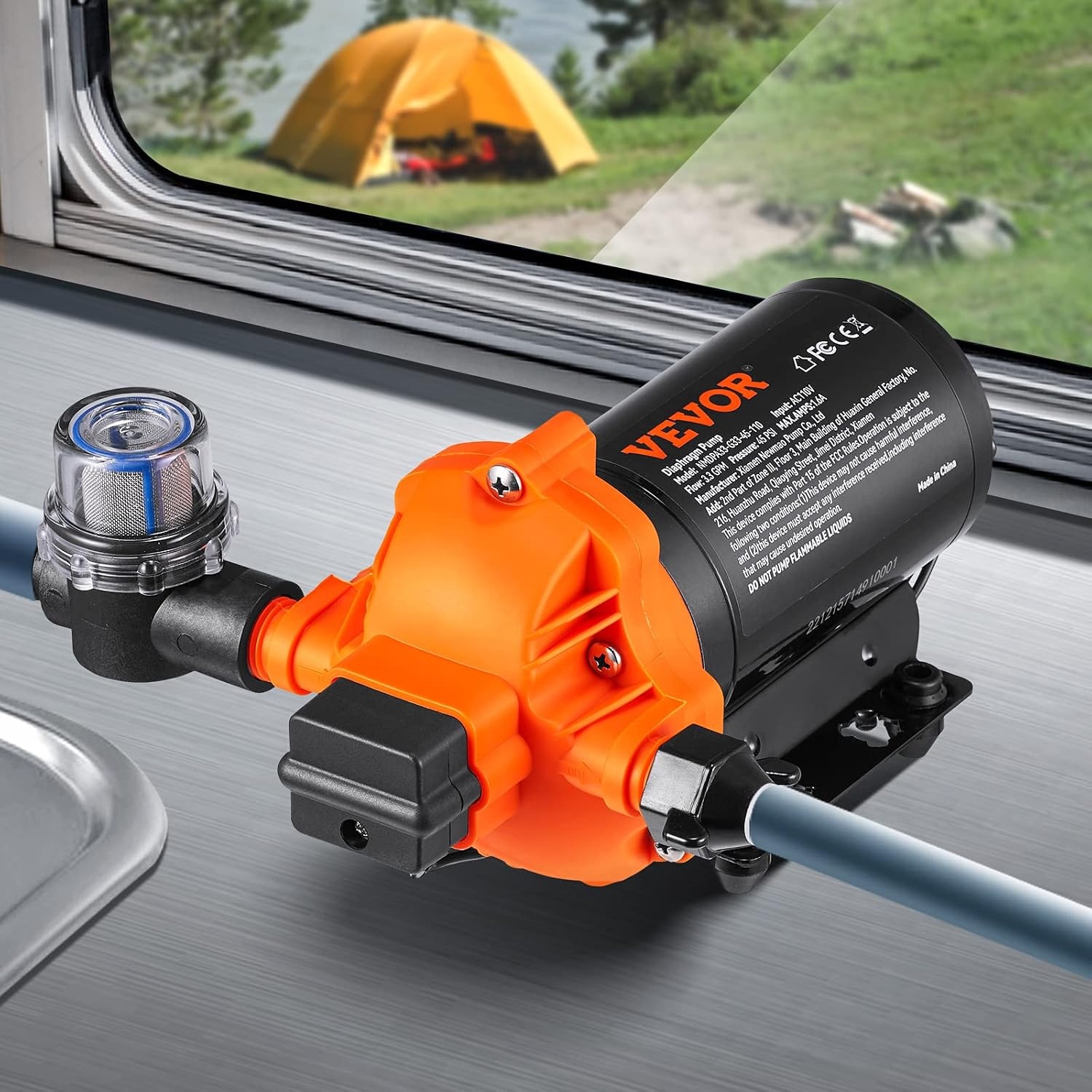 image:imageVEVOR Water Diaphragm Pump 12V DC 55 GPM Flow 70 PSI Rated Pressure 40100 PSI Adjustable 12 MNPT Self Priming Sprayer Pump with Pressure Switch for RV Camper Marine Boat Lawn FCC Certified110V 33GPM 45PSI