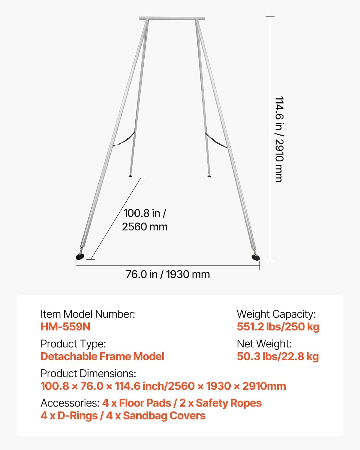 image:imageVEVOR Yoga Stand Frame 96 ft Aerial Silk Swing Stand Max 5512 lbs Load Capacity Triangular Structure with NonSlip Base amp EVA Foam 4Level Horizontal amp 6Level Vertical Adjustment Detachable Frame with 66Yard Yoga HammockSilverBlackSilverFrame
