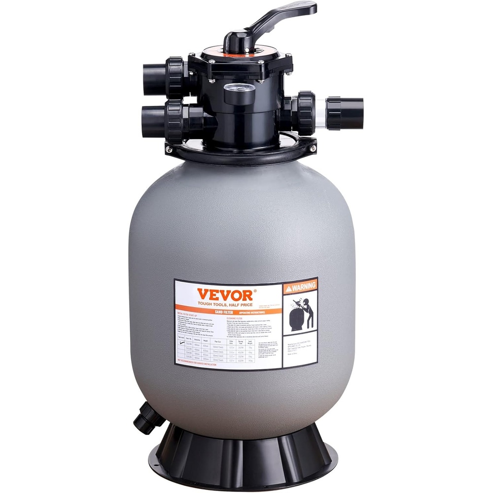 image:imageVEVOR 25033BX 19inch Up to 45 GPM Flow Rate Above Inground Swimming Pool Sand System with 7Way MultiPort Valve Filter Backwash Rinse Recirculate Waste Winter Closed Functions Gray16 inch
