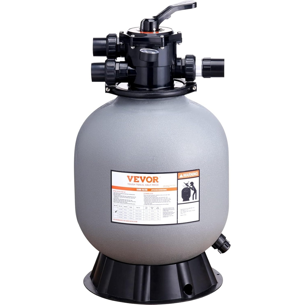 image:imageVEVOR 25033BX 19inch Up to 45 GPM Flow Rate Above Inground Swimming Pool Sand System with 7Way MultiPort Valve Filter Backwash Rinse Recirculate Waste Winter Closed Functions Gray19 inch