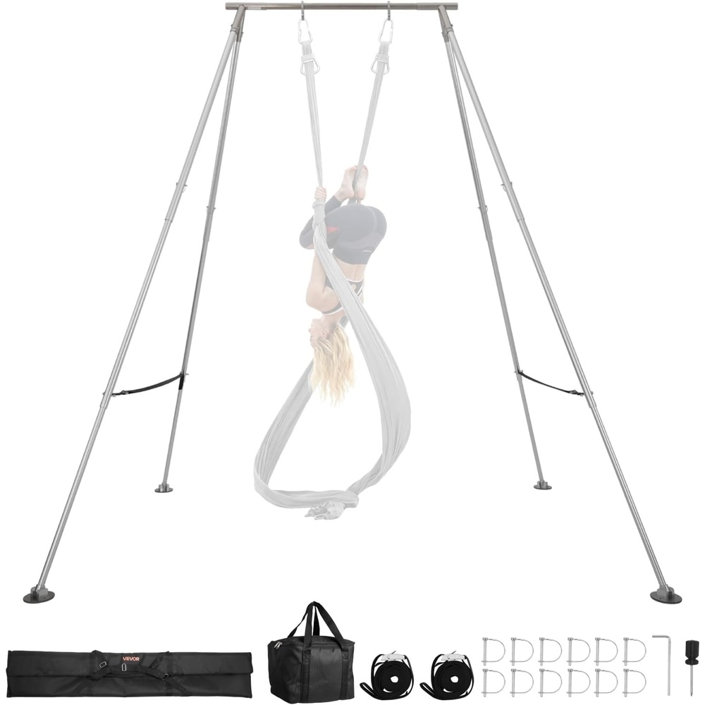 image:imageVEVOR Adjustable Yoga Aerial Rig Aerial Silk Stands with Height Adjustable 511FT Portable Stainless Steel Rigamp Aluminum Frame Legs Fit with HoopsLyraSilksHammockSilver
