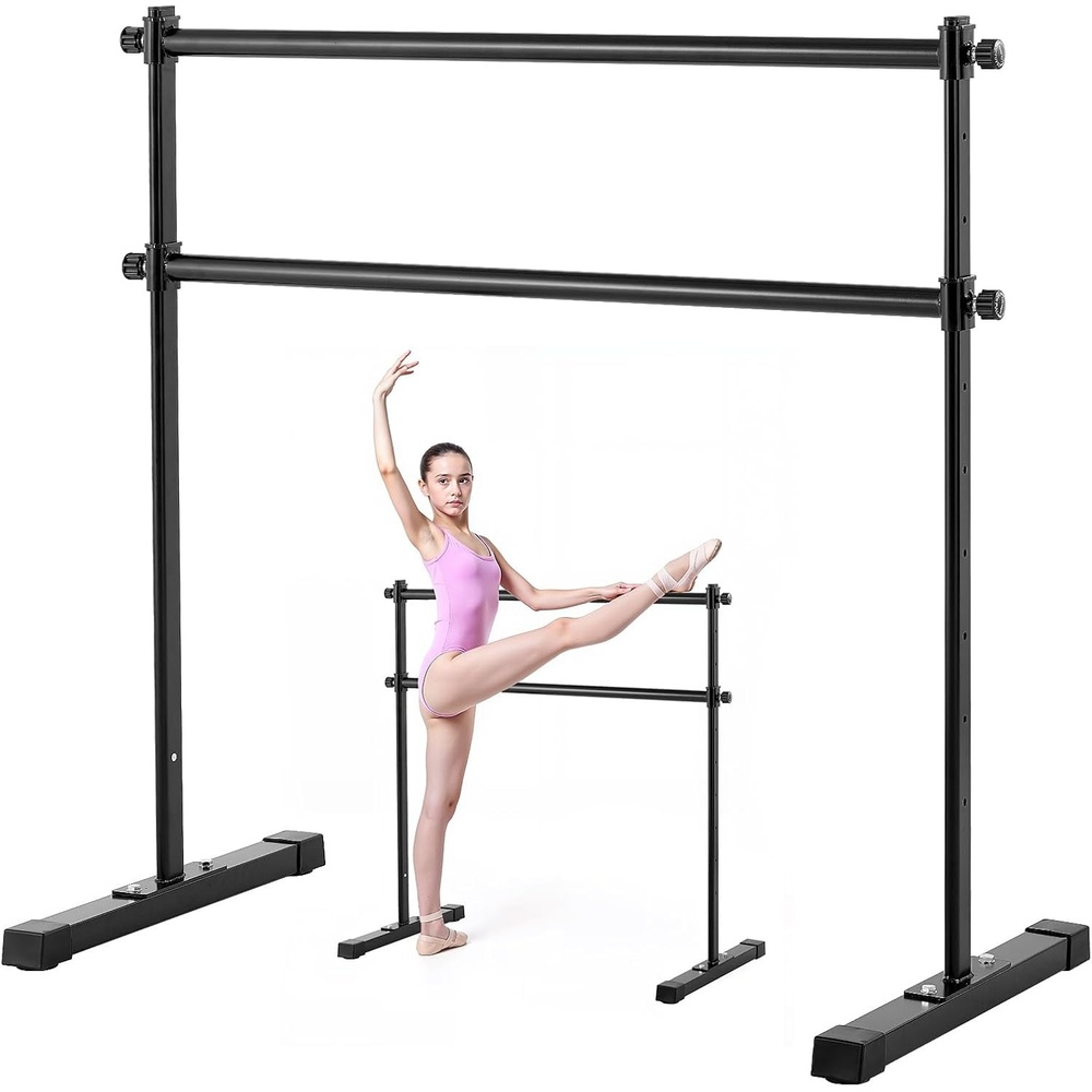 image:imageVEVOR Ballet Barre 4 Ft Double Barre Bar for Home Freestanding Portable Ballet Stretching Dance Bars Height Adjustable AntiWobble Fitness Studio Equipment for Pilates Balance Workout