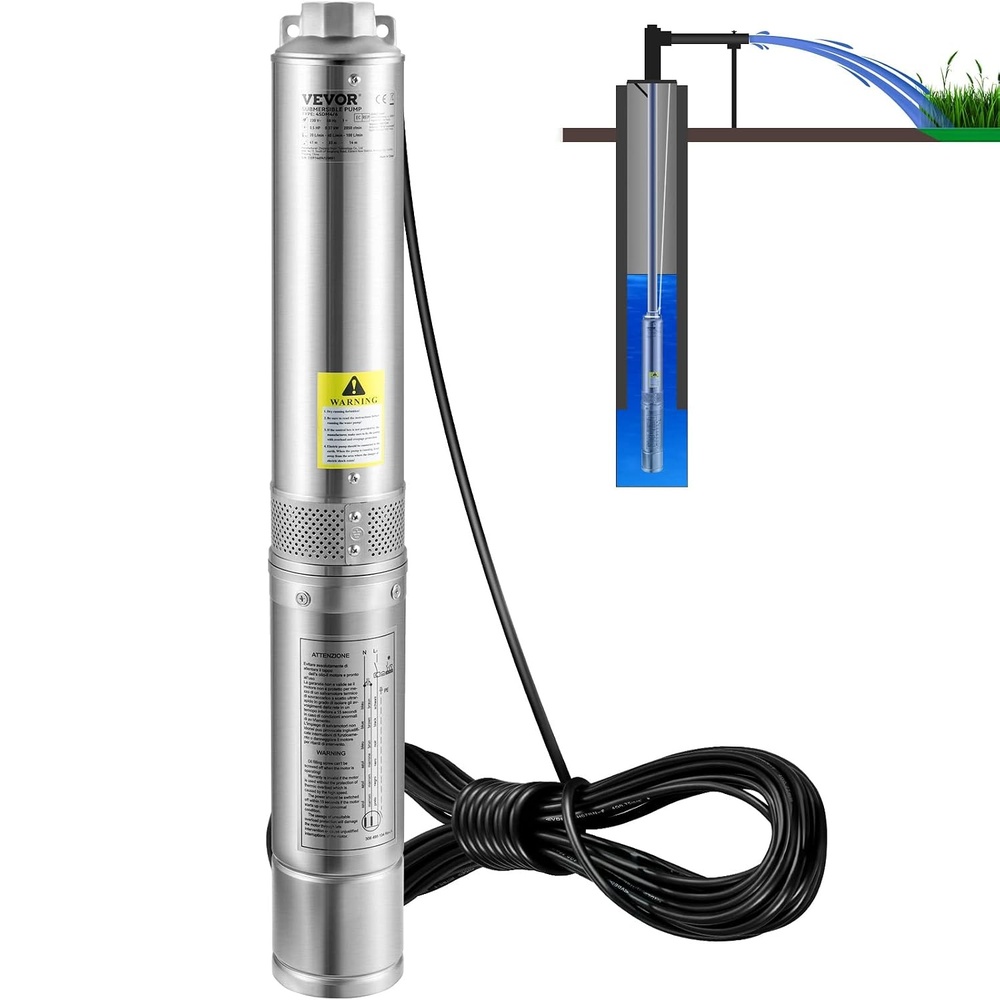 image:imageVEVOR Deep Well Submersible Pump 2HP 230V60Hz 37GPM 427 ft Head with 33 ft Cord amp External Control Box 4 inch Stainless Steel Water Pumps for Industrial Irrigation and Home Use IP68 Waterproof05HP230V Builtin Controller
