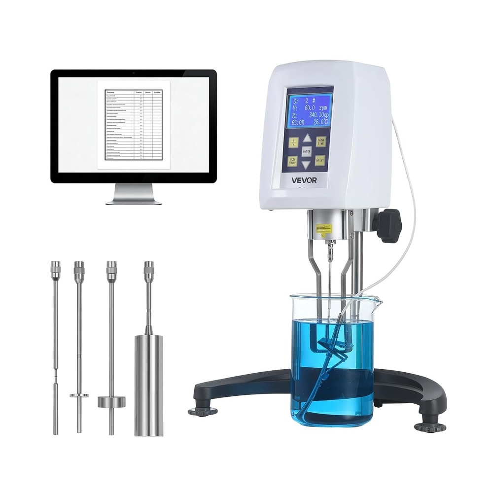 image:imageVEVOR Digital Rotary Viscometer 102000000 mPascP 2 Accuracy 100240V Digital Rotational Viscosity Meter with 4 Rotors and Temperature Probe LCD Display Lab Viscometer for Fluid Testing