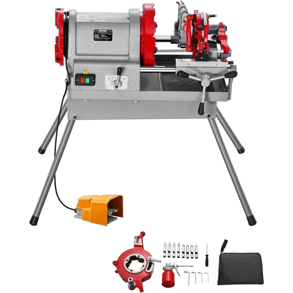 image:imageVEVOR Electric Pipe Threader Machine 900W 2Speed Threading Cutting Machine 12 to 4 inch Pipes Threading Cutter Tool with Foot Pedal for Plumbing Automotive Repairs Metalworking