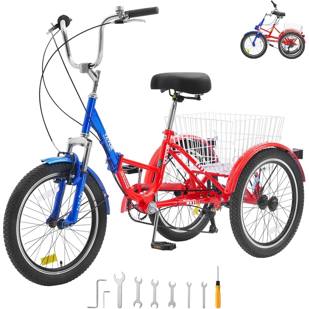 image:imageVEVOR Folding Adult TricycleAdult Folding Trikes 3 Wheel Cruiser Bike with Large Basket amp Adjustable Seat Shopping Picnic Foldable Tricycles for Women Men SeniorsRed  Blue
