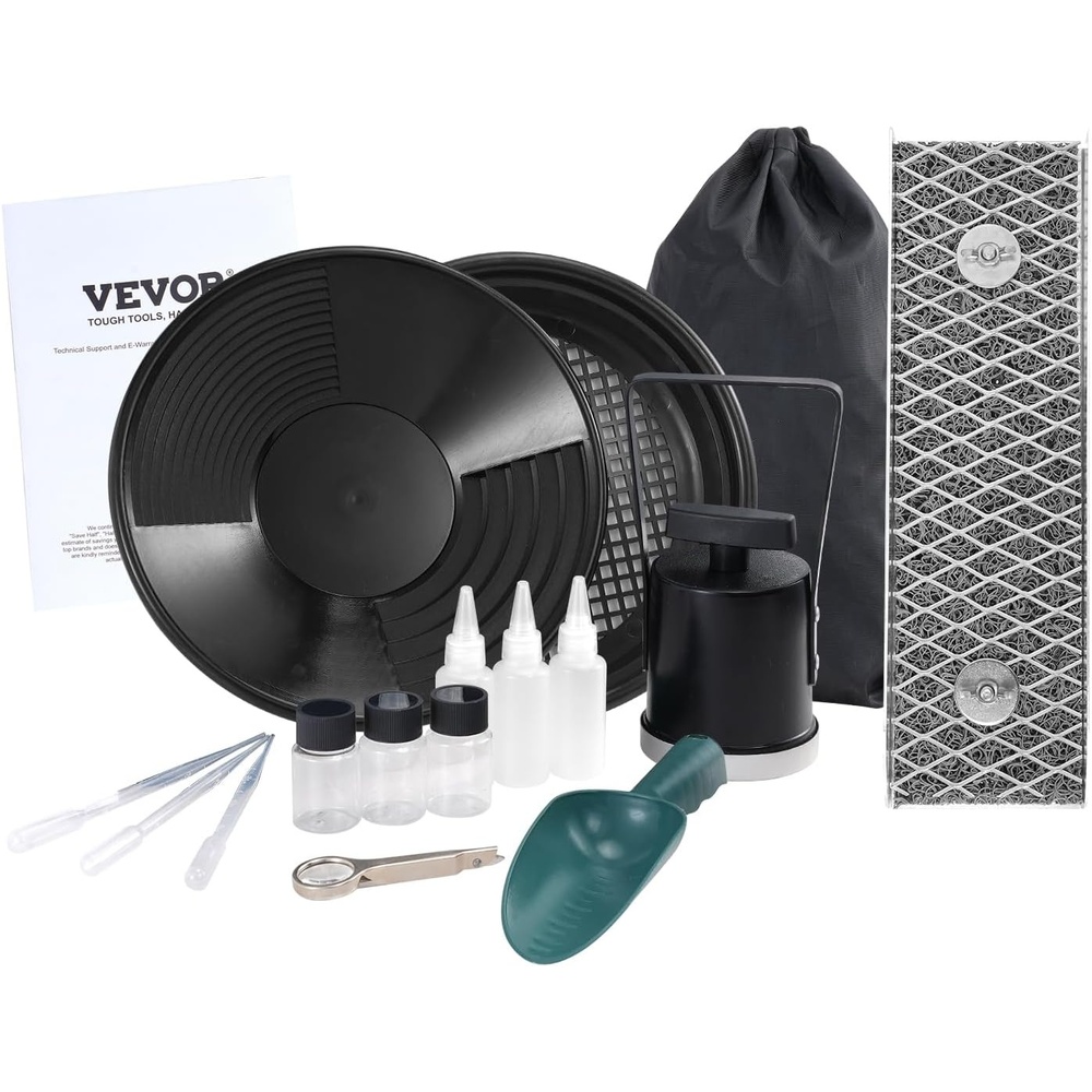image:imageVEVOR Gold Panning Kit 10 in and 14 in Pans 19 PCS Portable Prospecting Equipment Kit with Classifier Sieves Sand Magnet Rock Pick Scoops Backpack and Accessories for Outdoor Gold Recovery12 inch