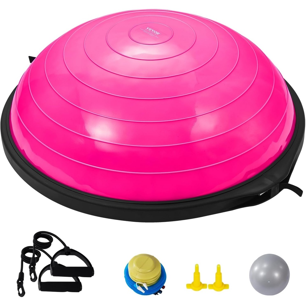 image:imageVEVOR Half Exercise Ball Trainer 2326 inch Balance Ball Trainer 1500lbs Capacity Stability Ball Yoga Ball with Resistance Bands amp Foot Pump Strength Fitness Ball for Home Gym Full Body Workout26 Ripple Pink