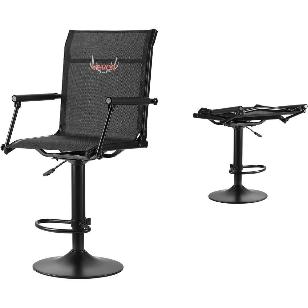 image:imageVEVOR Hunting Chair 360 Silent Swivel Foldable Lightweight Portable Blind Chair HeavyDuty Steel Frame Ground Stool Seat with Adjustable Shoulder Strap 300 Lbs Capacity for Fishing CampingHydraulic Lift System