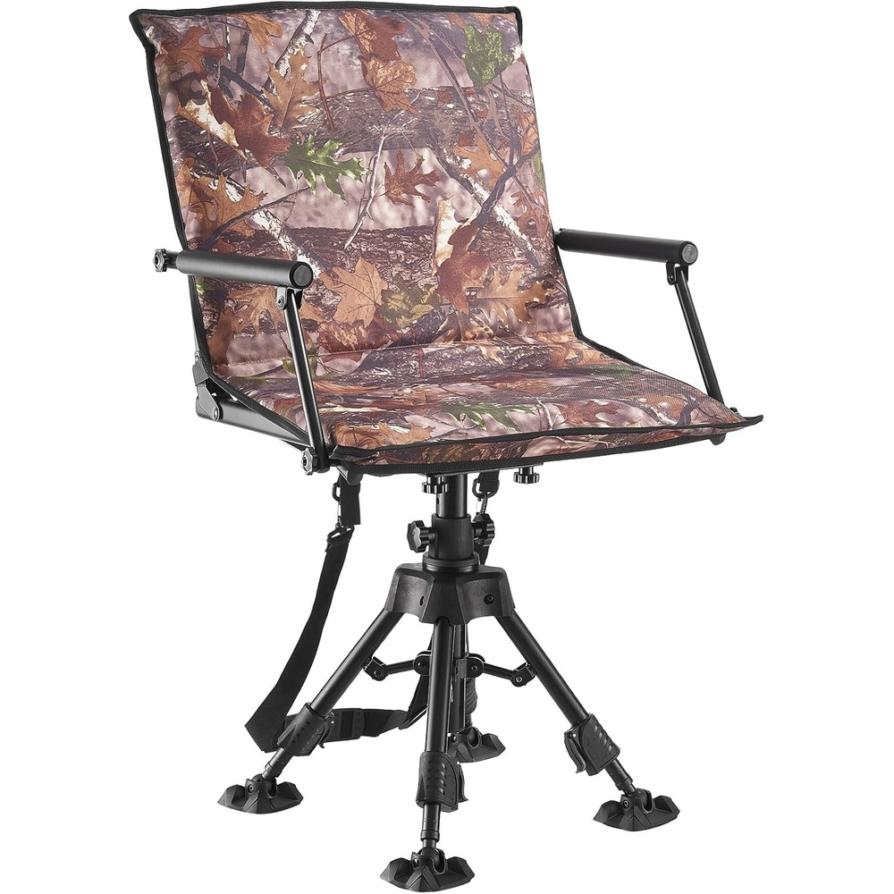 image:imageVEVOR Hunting Chair 360 Silent Swivel Foldable Lightweight Portable Blind Chair HeavyDuty Steel Frame Ground Stool Seat with Adjustable Shoulder Strap 300 Lbs Capacity for Fishing CampingCamouflage Seat Cover