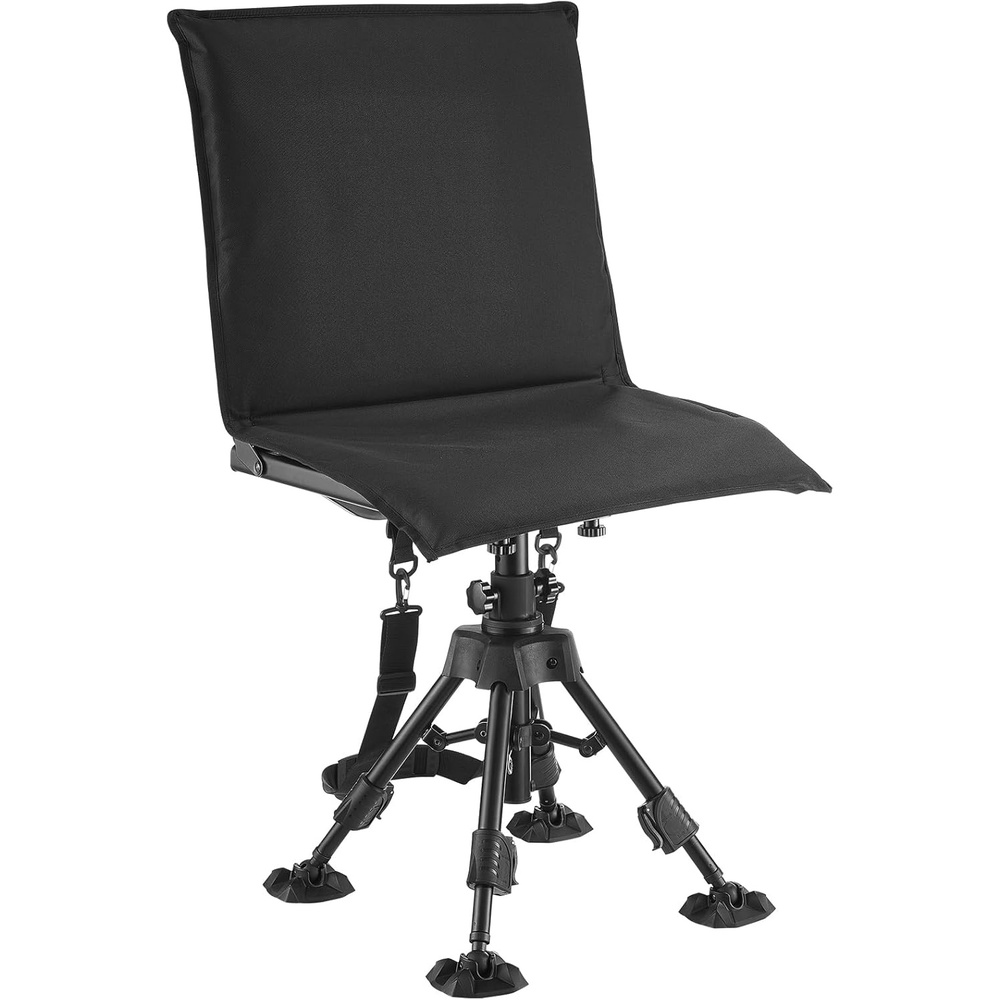 image:imageVEVOR Hunting Chair 360 Silent Swivel Foldable Portable Blind Chair HeavyDuty Steel Frame Ground Stool Seatwith Seat Cover AntiSink Feet Height Adjustable 350 Lbs Capacity for Fishing