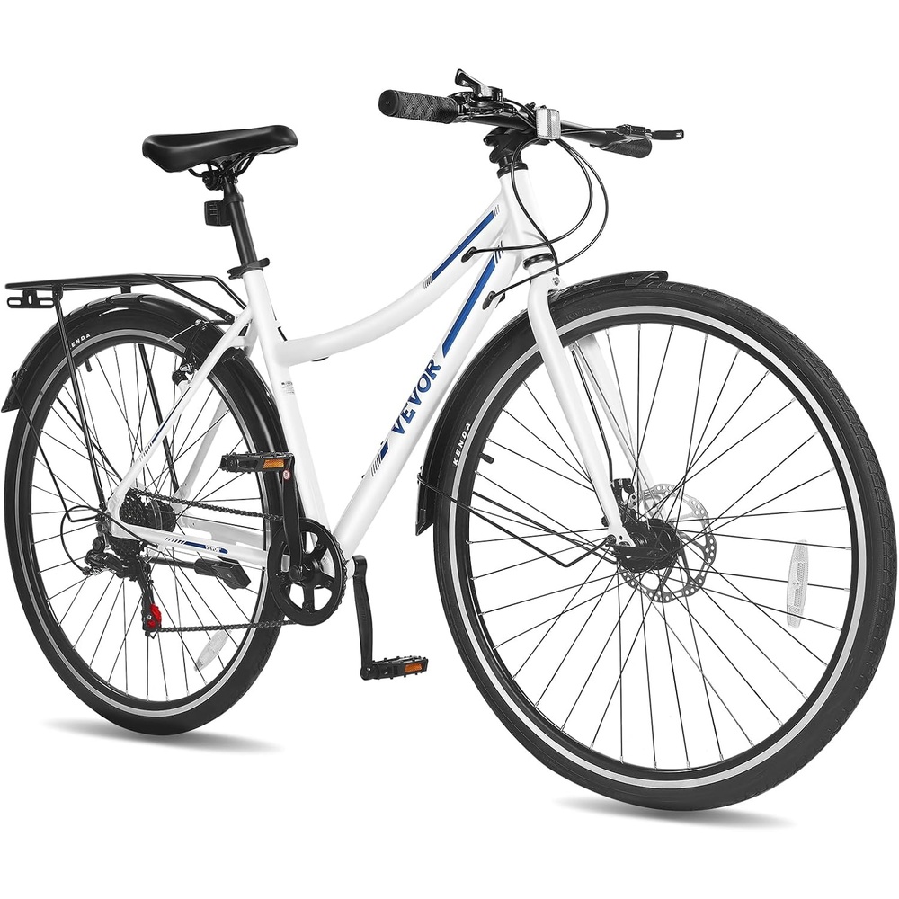 image:imageVEVOR Hybrid Bike Lightweight Aluminum Frame Bike 700c Wheel Men Women Hybrid Bicycle StepOverStepThrough Adult Urban City Commuter Bikes with 724 Speed Alloy Adjustable Stem and Seat7Speed700x35C