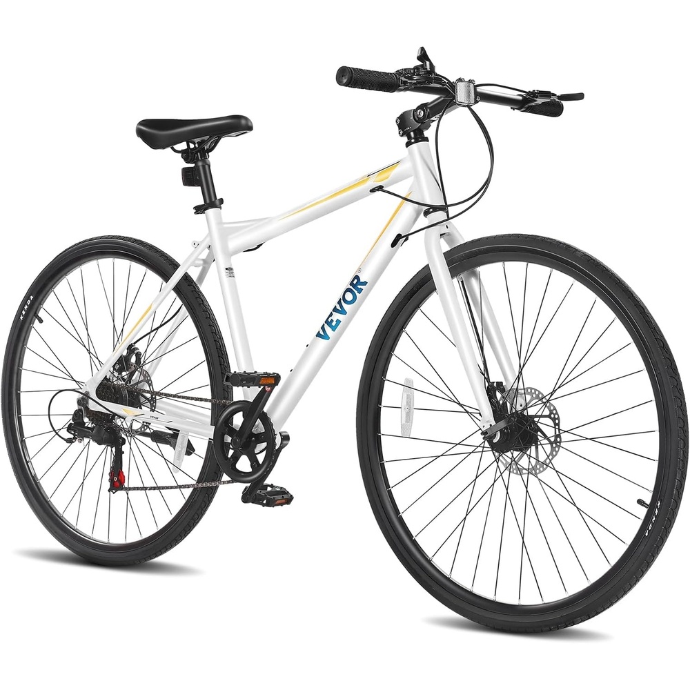image:imageVEVOR Hybrid Bike Lightweight Aluminum Frame Bike 700c Wheel Men Women Hybrid Bicycle StepOverStepThrough Adult Urban City Commuter Bikes with 724 Speed Alloy Adjustable Stem and Seat7 Speed700x35C