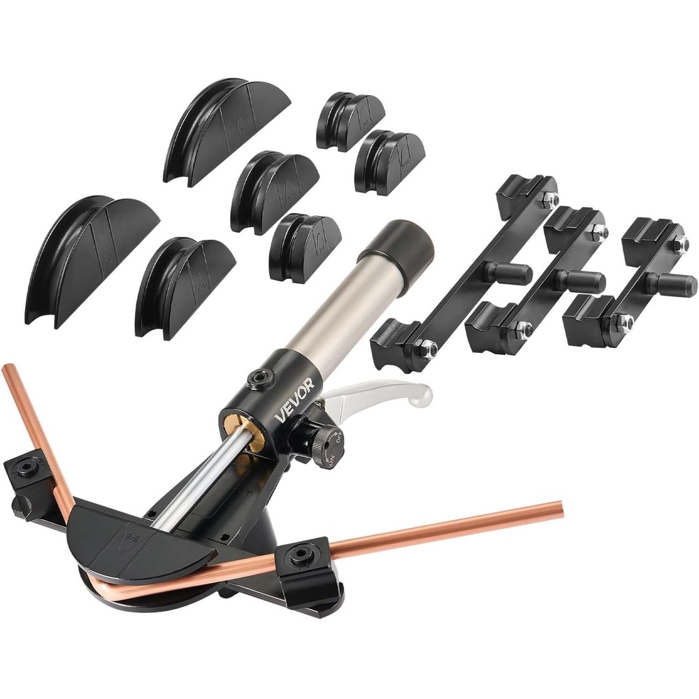 image:imageVEVOR Hydraulic Tubing Bender Kit 14 to 78 Inch Copper Tube Pipe Bender HVAC Bending Tool Set 90 Bend with 7 Color Aluminium Alloy Dies for HVAC Air Conditioning Refrigeration Auto RepairSilver