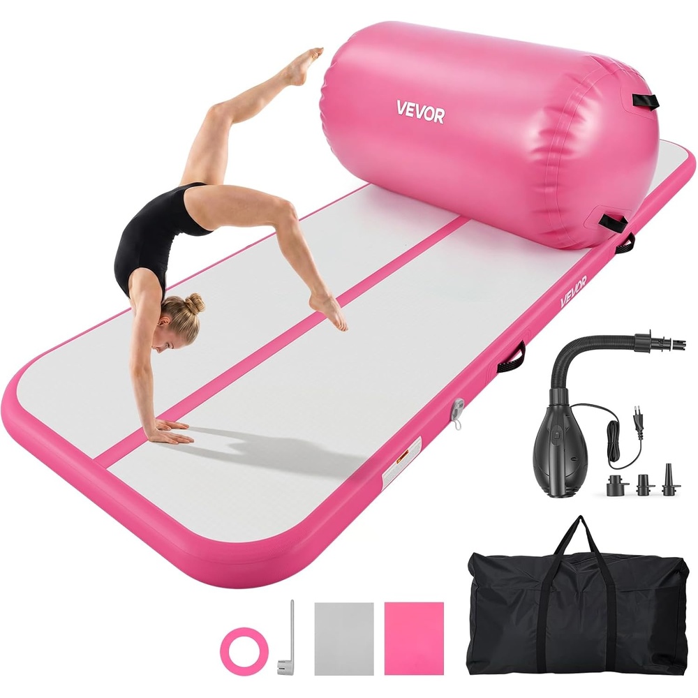 image:imageVEVOR Inflatable Air Gymnastics Mat amp Gymnastics Barrel 4 Inch Thick Tumble Track Mat 331020 Ft Inflatable Training Floor Mat with Air Pump for Gym Cheerleading Yoga Home amp OutdoorPink