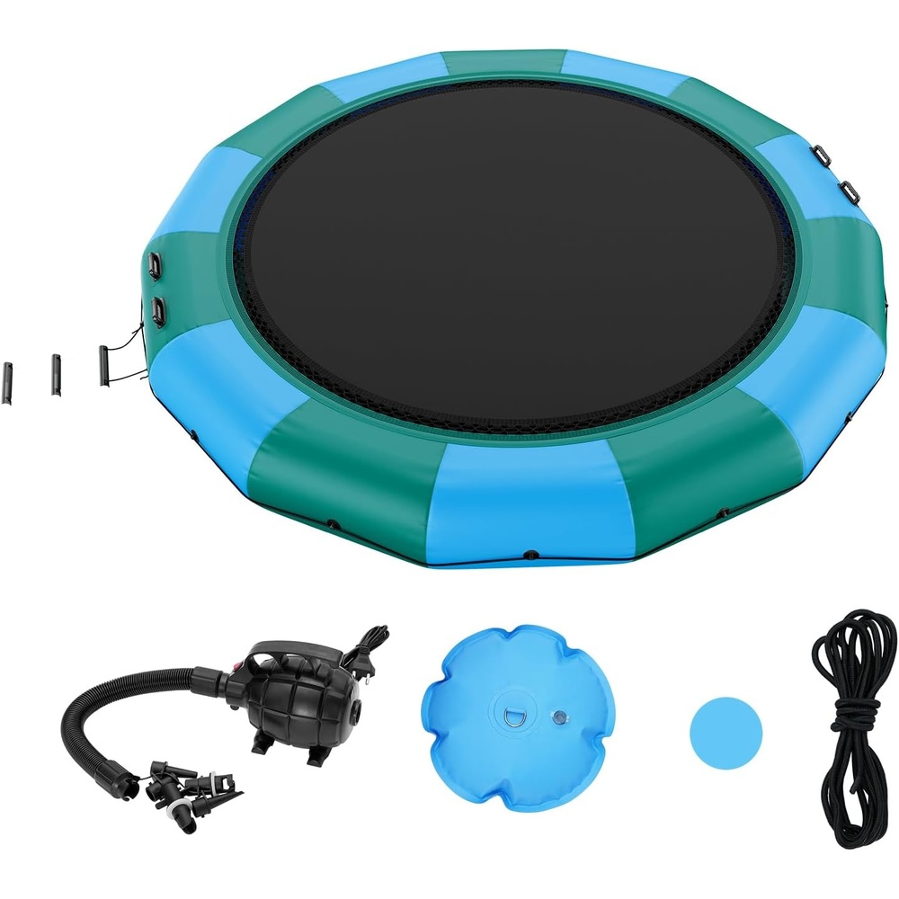 image:imageVEVOR Inflatable Water Bouncer 10ft Recreational Water Trampoline Portable Bounce Swim Platform with 3Step Ladder amp Electric Air Pump Kids Adults Floating Rebounder for Pool Lake Water Sports15ft Bluegreen