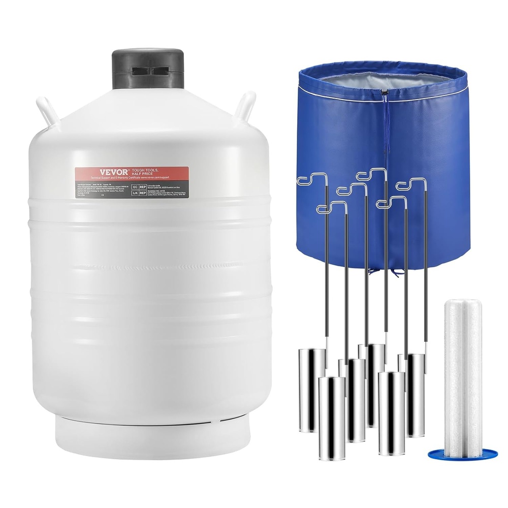 image:imageVEVOR Liquid Nitrogen Tank 30 L Aluminum Alloy Liquid Nitrogen Container LN2 Tank Dewar with 6 Canisters and Carry Bag with Straps Cryogenic Tank for Beauty Industry Semen Preservation Scientific30L