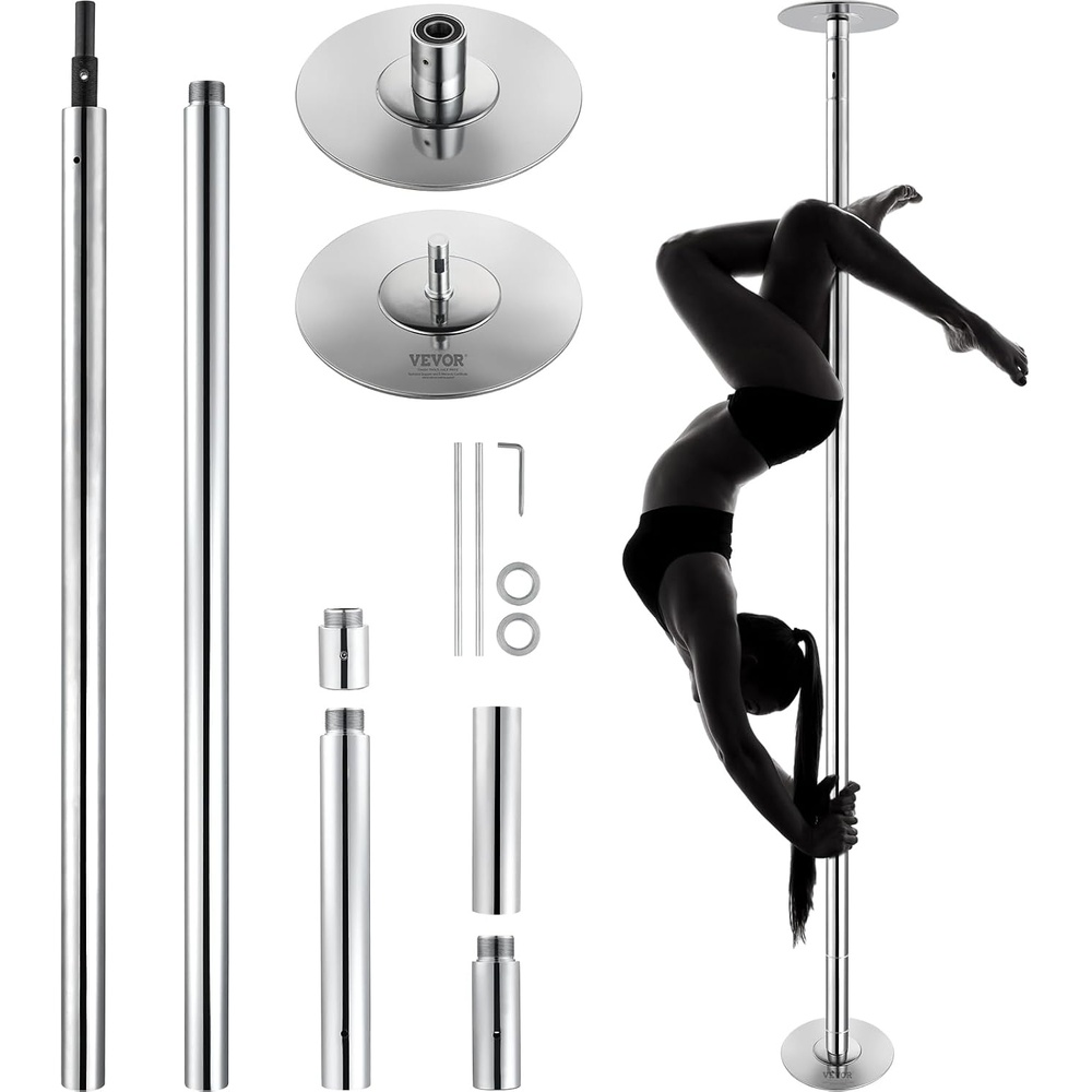 image:imageVEVOR Professional Dancing Pole Spinning Static Dancing Pole Kit Portable Removable Pole 45mm HeavyDuty Stainless Steel Pole Height Adjustable Fitness Pole for Exercise Home Club Gym SilverSilverRound