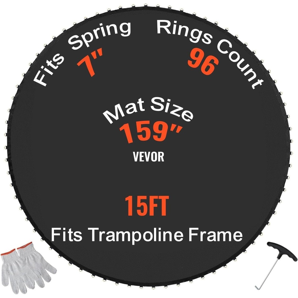image:imageVEVOR Replacement Trampoline Mat Jumping Mat Fits 12131415 ft Frame Universal Jumping Round Trampoline UVResistant Mat with Spring Tool amp 728092 VRings Fit 55657 Spring Length15FT96 VringsFit 7 Spring Length