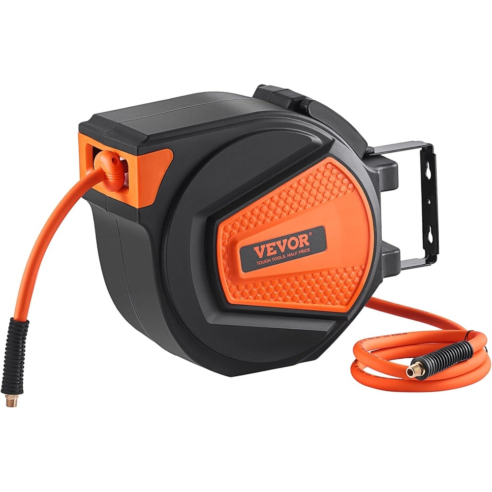 image:imageVEVOR Retractable Air Hose Reel 38 IN x 50 FT Hybrid Air Hose Max 300PSI  5ft Lead in CeilingWall Mount Single Arm Heavy Duty Steel Air Compressor Hose ReelEnclosed Reel