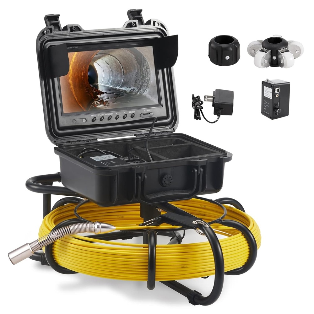image:imageVEVOR Sewer Camera 230 ft70 m 9 Screen Pipeline Inspection Camera with DVR Function 12 Adjustable LEDs 16 GB SD Card Waterproof IP68 for Sewer Line Home Duct Drain Pipe Plumbing165ft50m