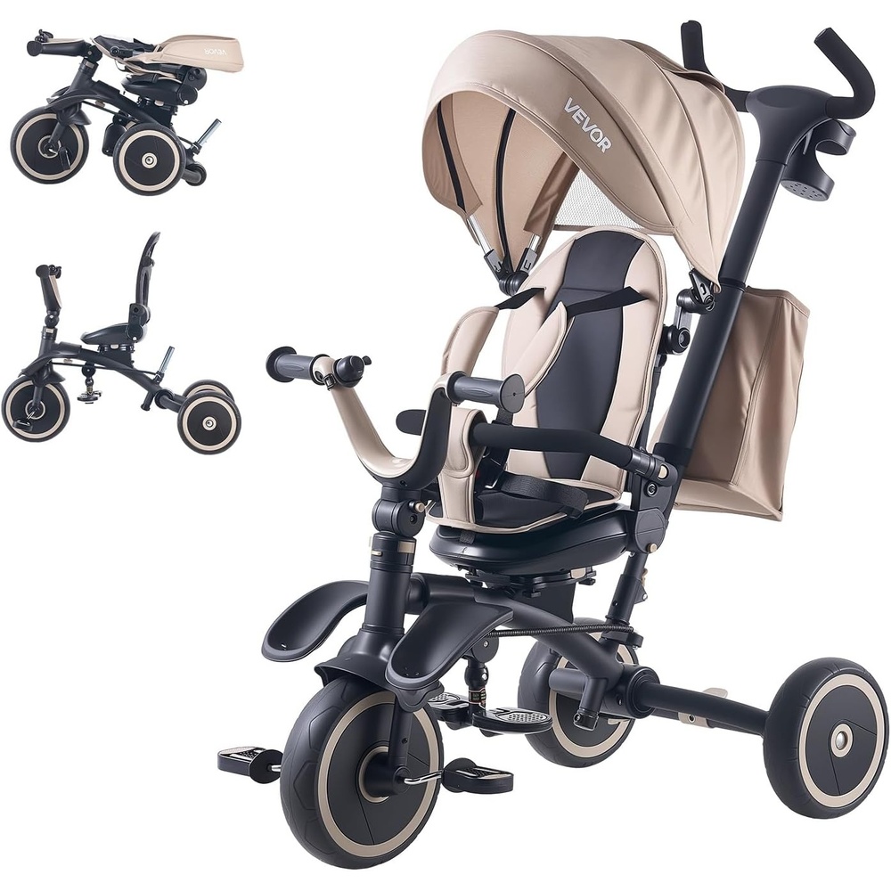 image:imageVEVOR Toddler Tricycle amp Stroller for 15 Year Old 6in1 Kids Trike with Parent Push Handle Canopy Adjustable Seat and Storage Tricycle for Toddlers Birthday Toy for Boys and Girls BlueBlackKhaki