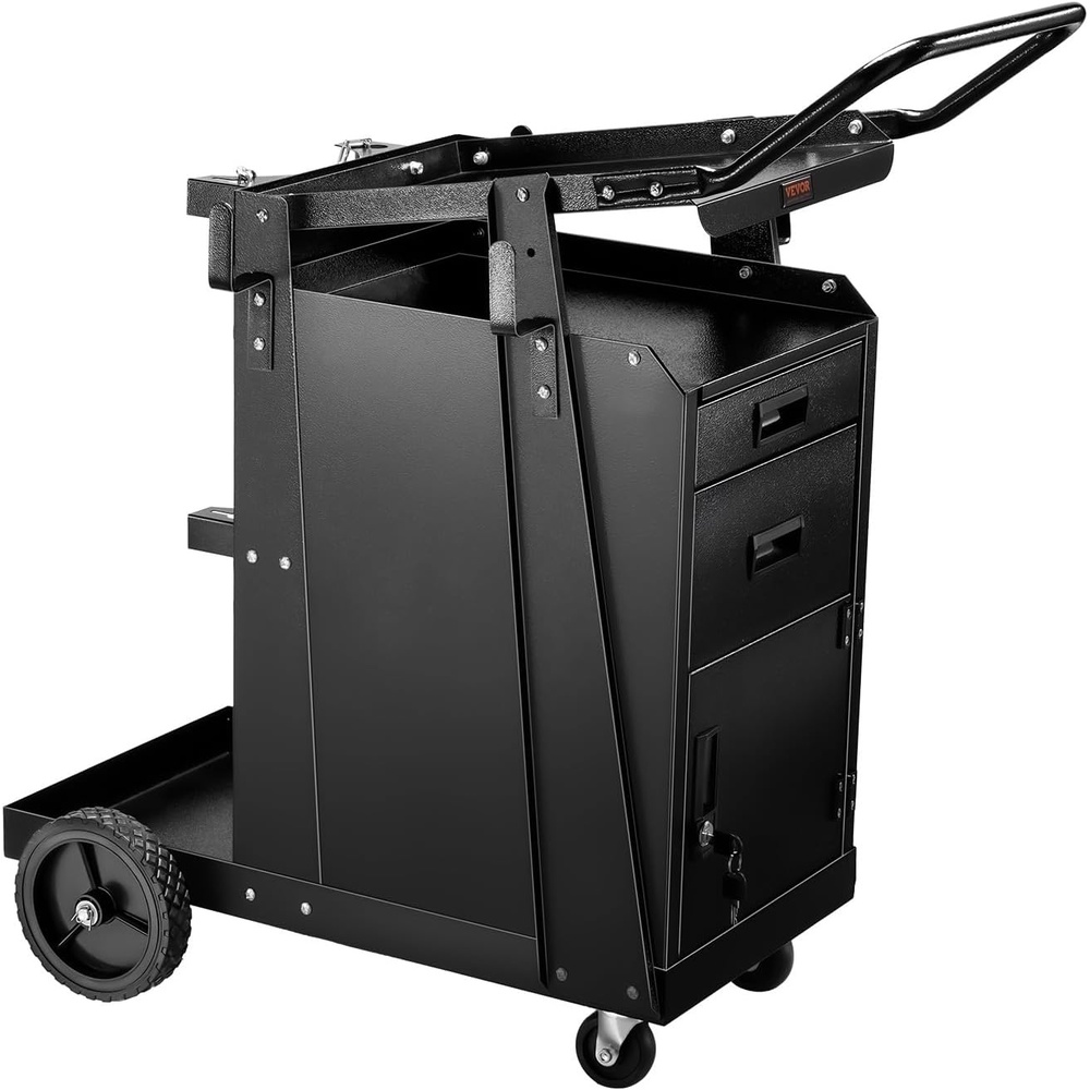image:imageVEVOR Welding Cart 3Tier Welder Cart Heavy Duty with 400 Lbs Weight Capacity 360 Swivel Wheels Tank Storage Safety Chains Rolling MIG Welder Cart for TIG ARC MMA Plasma Cutter Welding Machine2 Drawers