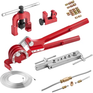 VEVOR 3/16″ Brake Line Repair Kit, 45° Double & Single Brake Line Flaring Tool Kit, 25FT Copper Coated Brake Line (with 16 Fittings & 4 Unions) – Tube Cutter, 5 Adapters and Toolbox Included(3/16″-5/8″)