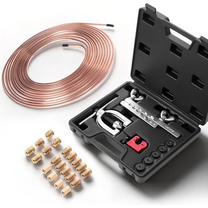VEVOR 3/16″ Brake Line Repair Kit, 45° Double & Single Brake Line Flaring Tool Kit, 25FT Copper Coated Brake Line (with 16 Fittings & 4 Unions) – Tube Cutter, 5 Adapters and Toolbox Included(3/16″-1/2″)