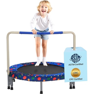 VEVOR 3FT Trampoline for Kids, 36″ Trampolines Indoor/Outdoor Trampoline for Toddlers, Foldable Mini Baby Jump Toy with Foam Handle, Recreational Trampolines Birthday Gift for 3+ Years Kids(Blue + Red)