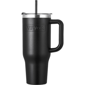 VEVOR 40 oz Insulated Water Bottle, Stainless Steel Sports Coffee Cup with Lid, Handheld Travel Coffee Mug Double Walled, Camping Hydration Flask Leakproof, for Indoor/Outdoor School, Work, Blue(Black)