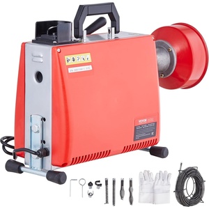 VEVOR 66FT x 5/8 Inch Drain Cleaner Machine, 250W Electric Sewer Snake Auger Manual Feed – with 7 Cutters, 2 Steel Cables (66′ x 5/8″ and 15′ x 3/8″)& CW/CCW Control for 1.6″ to 4″ Pipes(Red)