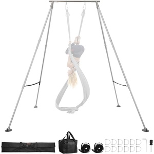 VEVOR Adjustable Yoga Aerial Rig, Aerial Silk Stands with Height Adjustable 5-11FT, Portable Stainless Steel Rig& Aluminum Frame Legs, Fit with Hoops/Lyra/Silks/Hammock(Silver)