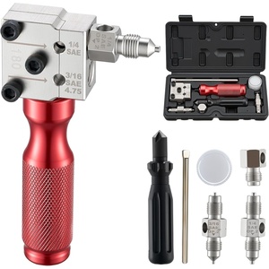 VEVOR Brake Line Flaring Tool Kit, 45° Single & Double Flare Tool for 3/16″, 1/4″ Copper Tubing – with 2 Forming Dies, Deburring Tool & Toolbox for Automotive Brake Hydraulic Line Repair