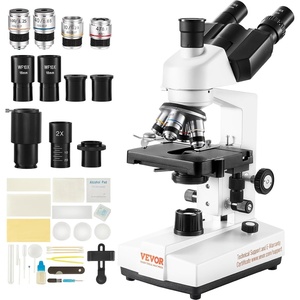 VEVOR Compound Trinocular Microscope, 40X-5000X Magnification Trinocular Compound Lab Microscope with Two-Layer Mechanical Stage, LED Illumination, External Interface and Microscope Slides Included(C)