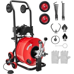 VEVOR Drain Cleaner Machine 100 FT x 1/2 Inch, Auto Feed Sewer Snake Auger, Portable Drain Cleaning Machine with Climbing Wheels, Adjustable Drum, 8 Cutters & Foot Switch for 2″ to 6″ Pipes(100 FT x 3/4”)