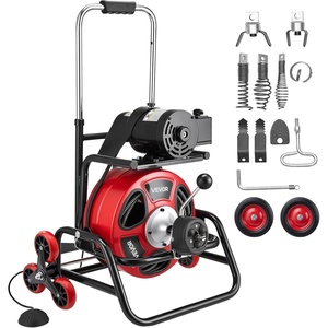 VEVOR Drain Cleaner Machine 100 FT x 1/2 Inch, Auto Feed Sewer Snake Auger, Portable Drain Cleaning Machine with Climbing Wheels, Adjustable Drum, 8 Cutters & Foot Switch for 2″ to 6″ Pipes(100 FT x 1/2”)