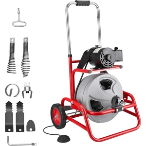 VEVOR Drain Cleaner Machine 75 FT x 1/2 Inch, Sewer Snake Auger on Wheels, Manual Feed Drain Cleaning Machine with Adjustable Drum Angle, 6 Cutters & Air-activated Foot Switch for 2″ to 6″ Pipes(75 FT x 3/8” with Adjustable Drum Angle)