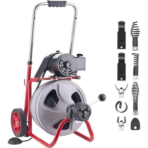 VEVOR Drain Cleaner Machine 75 FT x 3/8 Inch, Auto Feed Sewer Snake Drain Auger on Wheels, Portable Drain Cleaning Machine with 8 Cutters & Air-Activated Foot Switch for 2″ to 4″ Pipes(100 FT x 3/8”)
