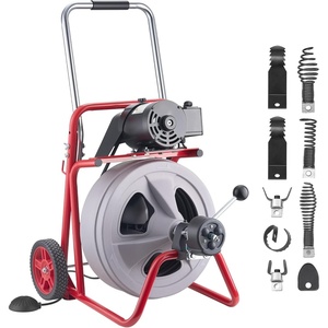 VEVOR Drain Cleaner Machine 75 FT x 3/8 Inch, Auto Feed Sewer Snake Drain Auger on Wheels, Portable Drain Cleaning Machine with 8 Cutters & Air-Activated Foot Switch for 2″ to 4″ Pipes(75 FT x 1/2″)