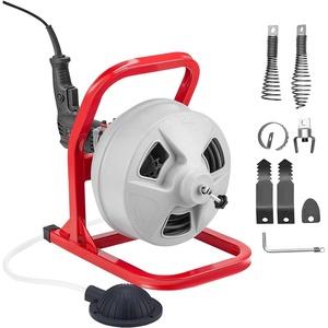 VEVOR Drain Cleaner Machine 75 FT x 3/8 Inch, Sewer Snake Auger Manual Feed on Wheels, Portable Drain Cleaning Machine with 6 Cutters & Air-activated Foot Switch for 2″ to 4″ Pipes(50 FT x 5/16”)