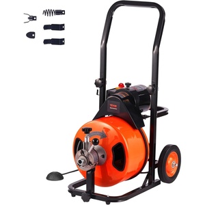VEVOR Drain Cleaner Machine 75FT x 1/2Inch, Auto Feed Sewer Snake Auger with 4 Cutter & Air-activated Foot Switch for 2″ to 4″ Pipes, Orange, Black