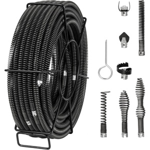 VEVOR Drain Cleaning Cable 100 FT x 5/8 Inch, Professional Sectional Drain Cleaner Cable with 7 Cutters for 0.8″ to 3.9″ Pipes for Hollow Core Sewer Cleaner Auger Sink, Toilet(100FT x 5/8Inch)
