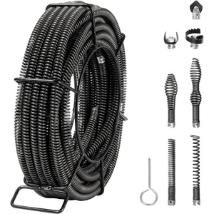 VEVOR Drain Cleaning Cable 100 FT x 5/8 Inch, Professional Sectional Drain Cleaner Cable with 7 Cutters for 0.8″ to 3.9″ Pipes for Hollow Core Sewer Cleaner Auger Sink, Toilet(66FT x 5/8Inch)
