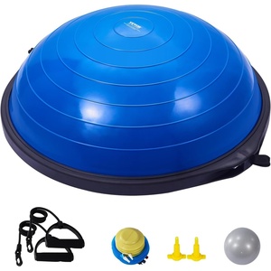 VEVOR Half Exercise Ball Trainer, 23/26 inch Balance Ball Trainer, 1500lbs Capacity Stability Ball, Yoga Ball with Resistance Bands & Foot Pump, Strength Fitness Ball for Home Gym Full Body Workout(26″ Ripple Blue)