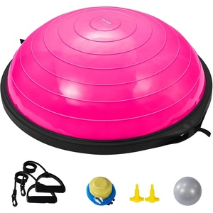 VEVOR Half Exercise Ball Trainer, 23/26 inch Balance Ball Trainer, 1500lbs Capacity Stability Ball, Yoga Ball with Resistance Bands & Foot Pump, Strength Fitness Ball for Home Gym Full Body Workout(26″ Ripple Pink)