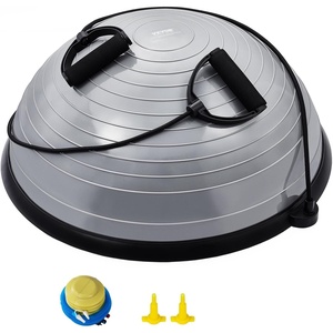 VEVOR Half Exercise Ball Trainer, 23/26 inch Balance Ball Trainer, 1500lbs Capacity Stability Ball, Yoga Ball with Resistance Bands & Foot Pump, Strength Fitness Ball for Home Gym Full Body Workout(23″ Ripple Gray)
