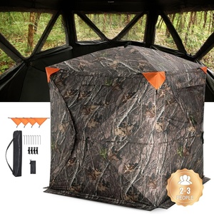 VEVOR Hunting Blind，See Through Ground Blinds with Carrying Bag, 360 Degree Portable Camouflage Tent，Durable Concealed Shelter with Silent Side Door and Window, for Turkey and Deer(2-3 Person)