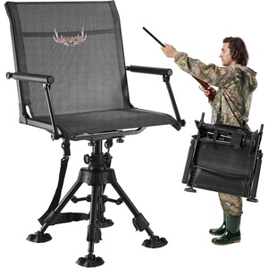 VEVOR Hunting Chair, 360° Silent Swivel, Foldable Lightweight Portable Blind Chair, Heavy-Duty Steel Frame Ground Stool Seat, with Adjustable Shoulder Strap, 300 Lbs Capacity for Fishing, Camping(Breathable Fabric 350 lbs)