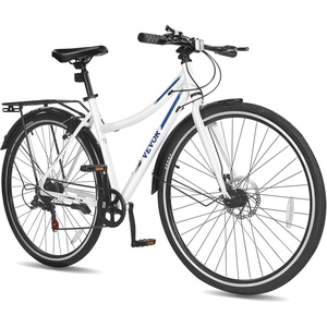 VEVOR Hybrid Bike, Lightweight Aluminum Frame Bike, 700c Wheel Men Women Hybrid Bicycle, Step-Over/Step-Through Adult Urban City Commuter Bikes, with 7/24 Speed, Alloy Adjustable Stem and Seat(7-Speed（700x35C）)